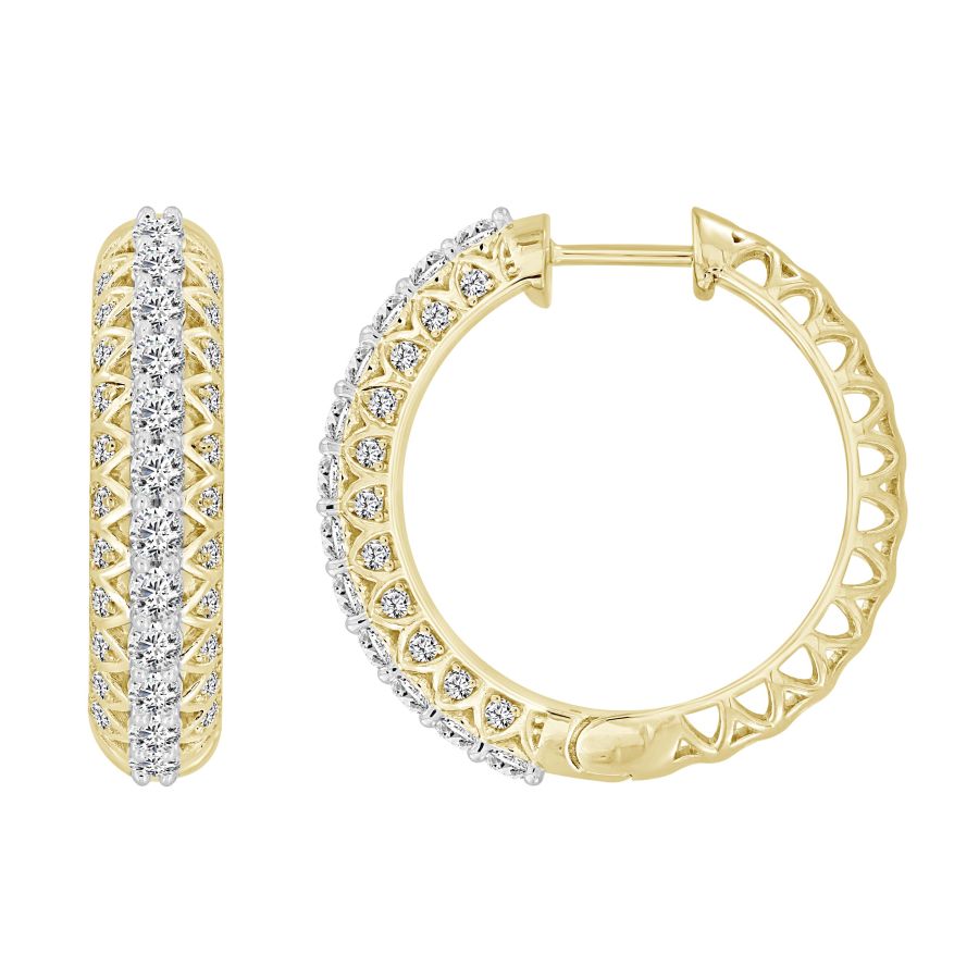 16039880_291321Y.jpg LADIES HOOP EARRINGS 1.50CT ROUND DIAMOND 14K YELLOW GOLD - Image 1