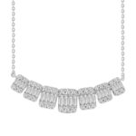 LADIES NECKLACE 0.75CT ROUND/BAGUETTE DIAMOND 14K WHITE GOLD