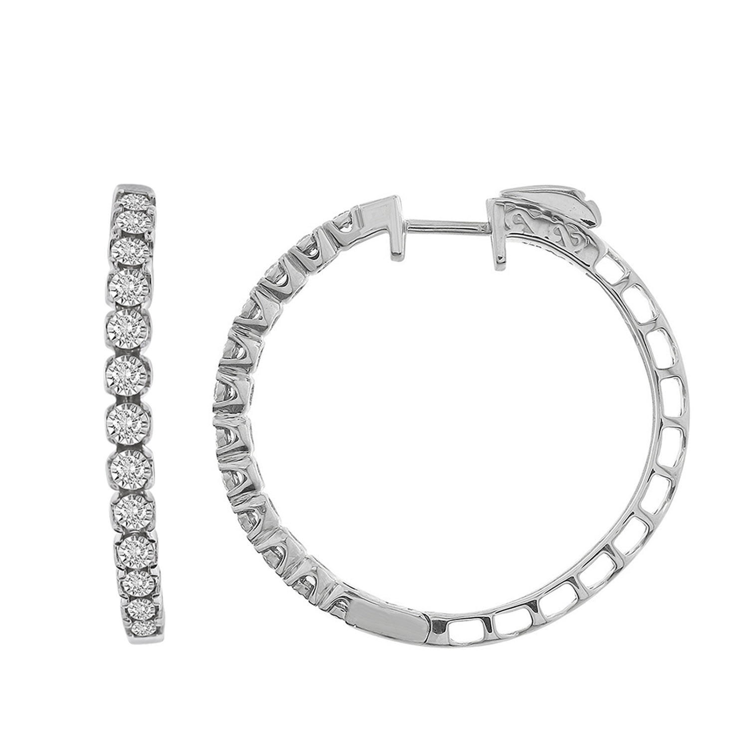 18153534_229445W-29892.jpg LADIES HOOP EARRINGS 1.00CT ROUND DIAMOND 10K WHITE GOLD - Image 1