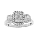 LADIES RING 0.65CT ROUND/BAGUETTE DIAMOND 14K WHITE GOLD