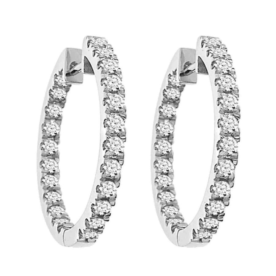 18155055_78155W-A-34573.jpg LADIES HOOP EARRINGS 1.50CT ROUND DIAMOND 14K WHITE GOLD (SI QUALITY) - Image 1