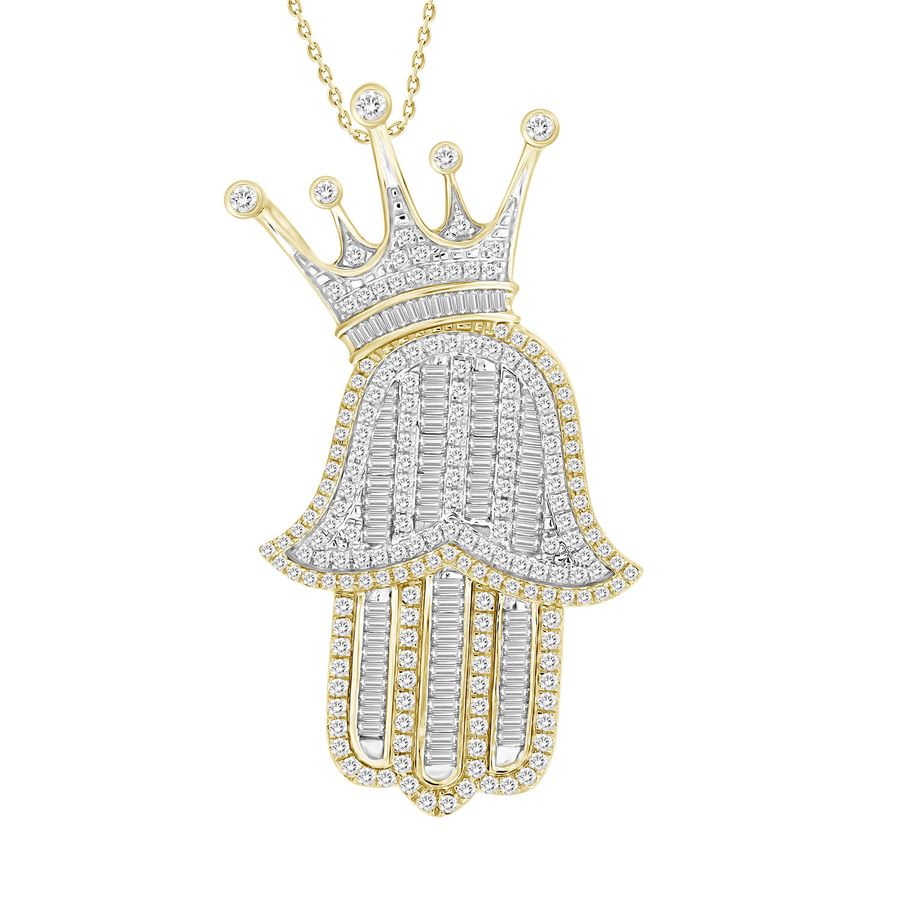 18155200_240294Y-39604.jpg MEN'S PENDANT 2.00CT ROUND/BAGUETTE DIAMOND 10K YELLOW GOLD - Image 1