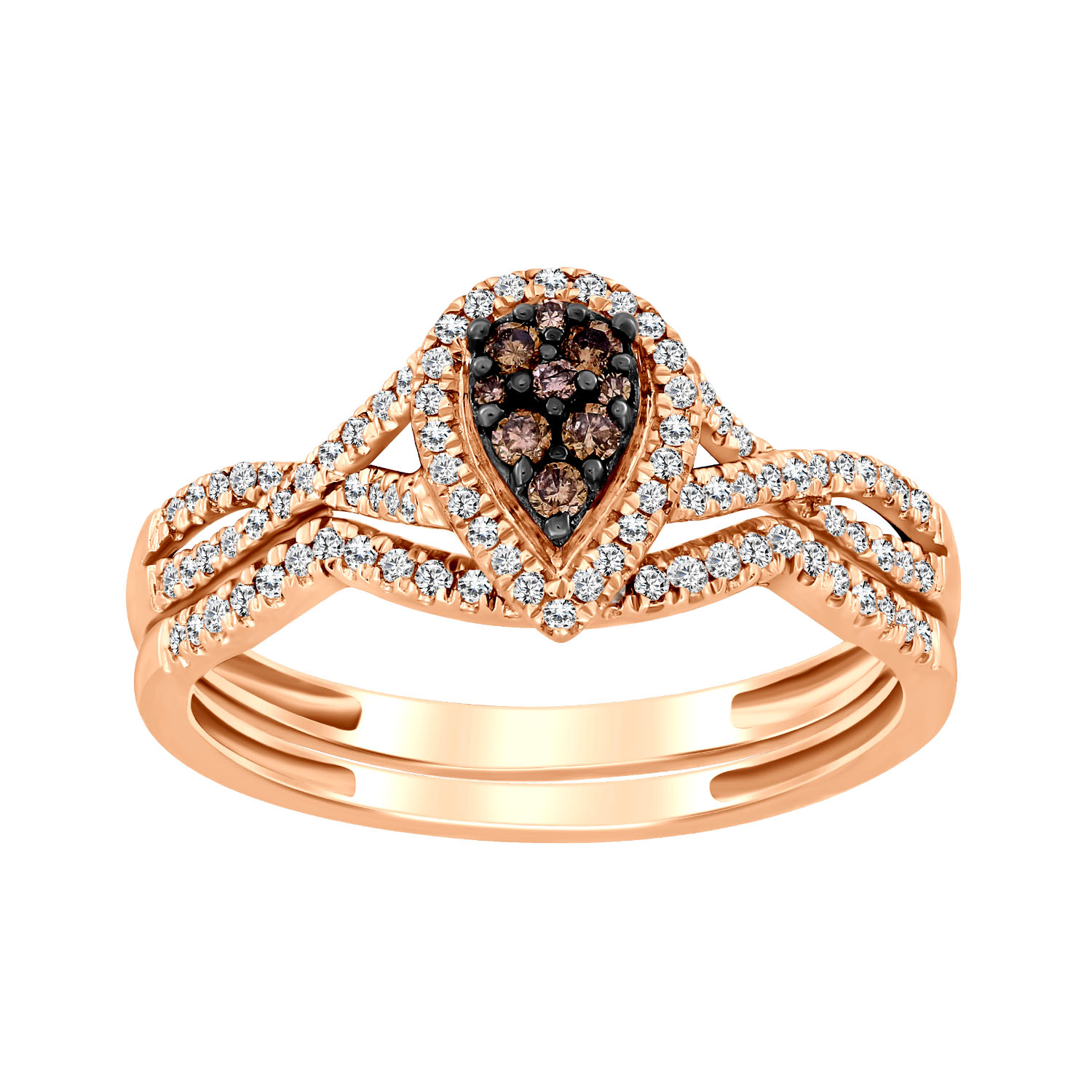 18155456_227319R-A-51237.jpg LADIES BRIDAL SET 0.35CT ROUND/DARK BROWN DIAMOND 14K ROSE GOLD - Image 1