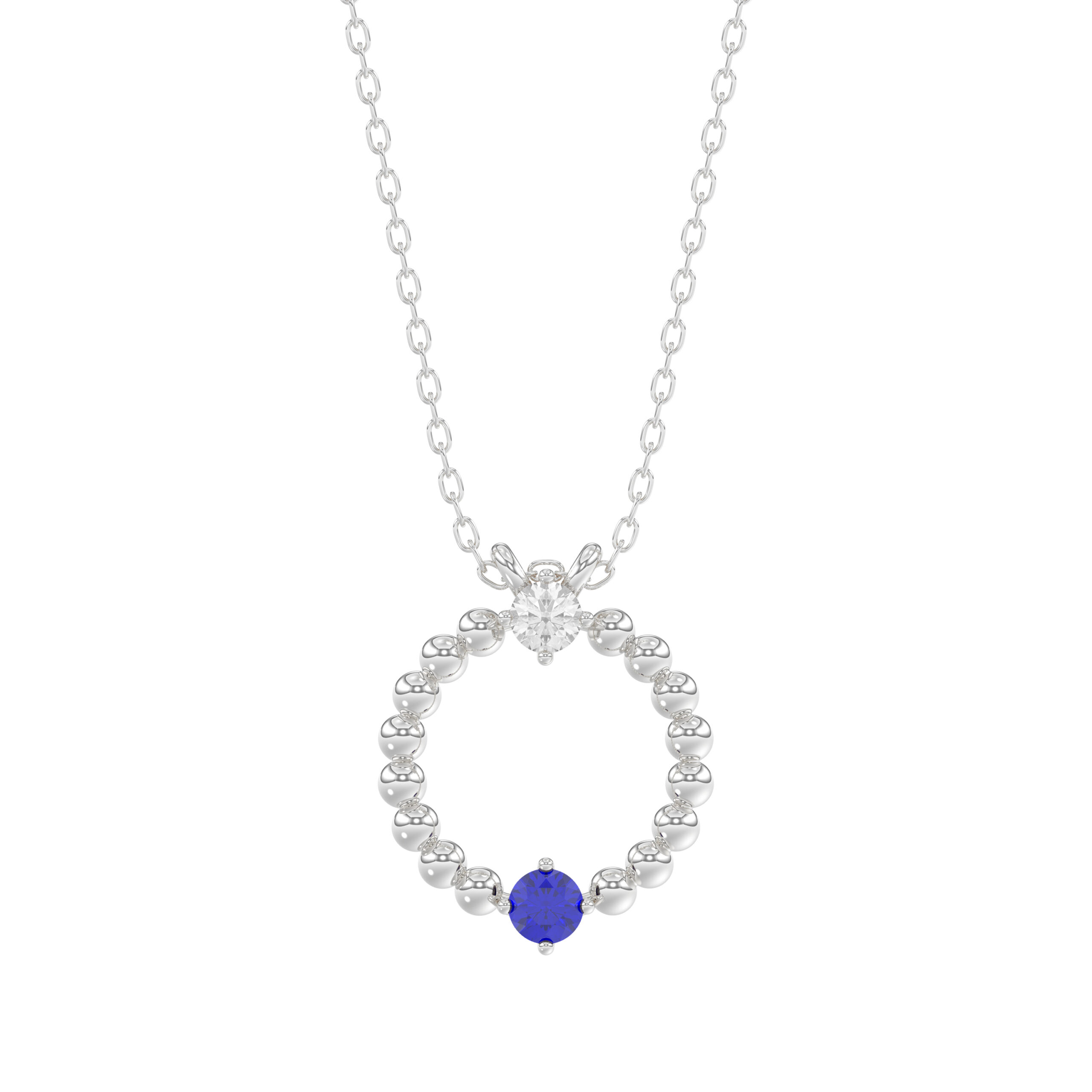 18155472_317808W-NT-A.jpg 14K White Gold 0.15Ct Blue Sapphire & Diamond Necklace For Women Natural Round Sapphire Ladies Jewelry - Image 1