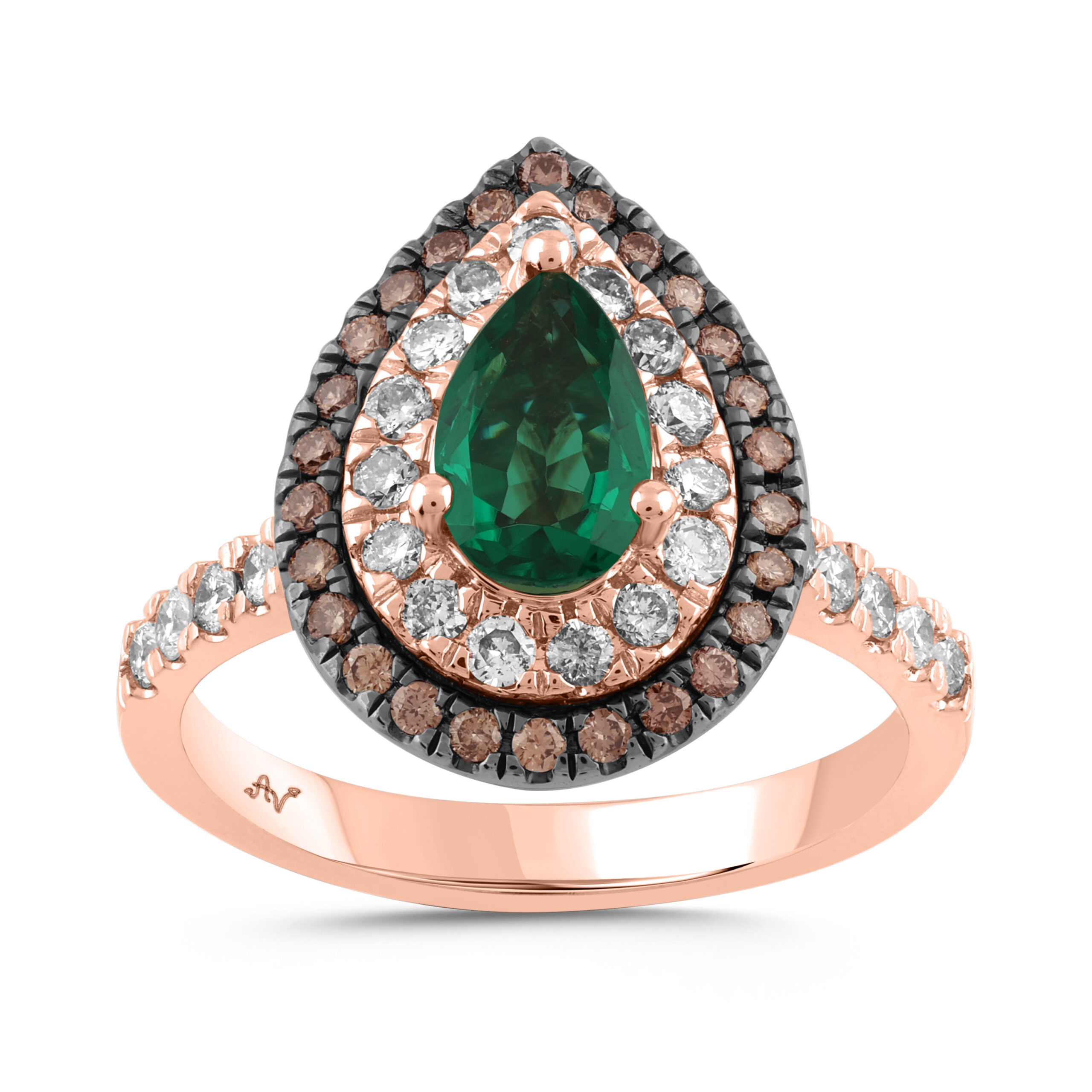 18155594_323761R-NT-A-58636.jpg LADIES RING 2.00CT ROUND/DARK BROWN/PEAR EMERALD DIAMOND 14K ROSE GOLD (CENTER STONE EMERALD DIAMOND 1.25CT) - Image 1