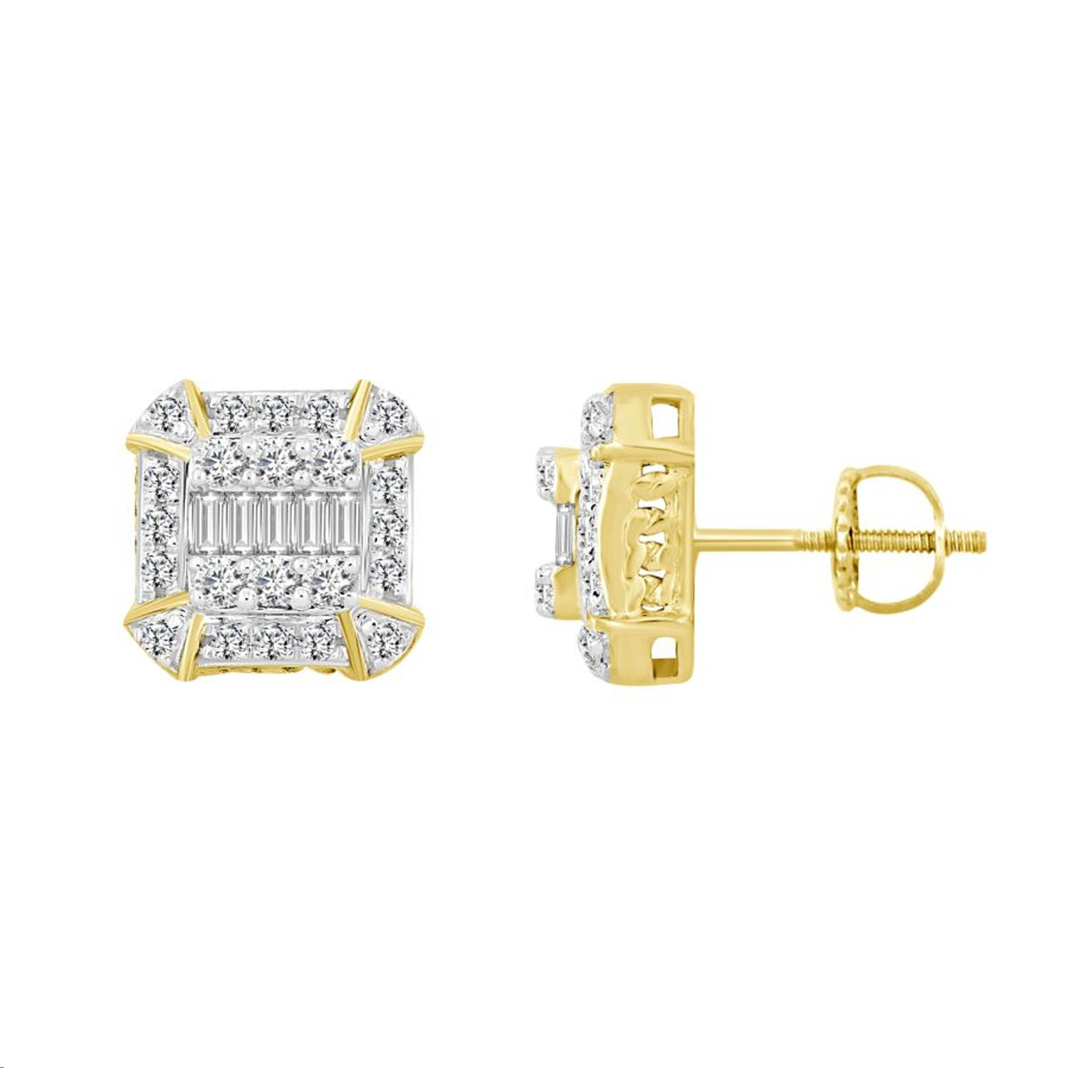 18155663_286064Y-4936044.jpg LADIES EARRINGS 0.75CT ROUND/BAGUETTE DIAMOND 10K YELLOW GOLD - Image 1