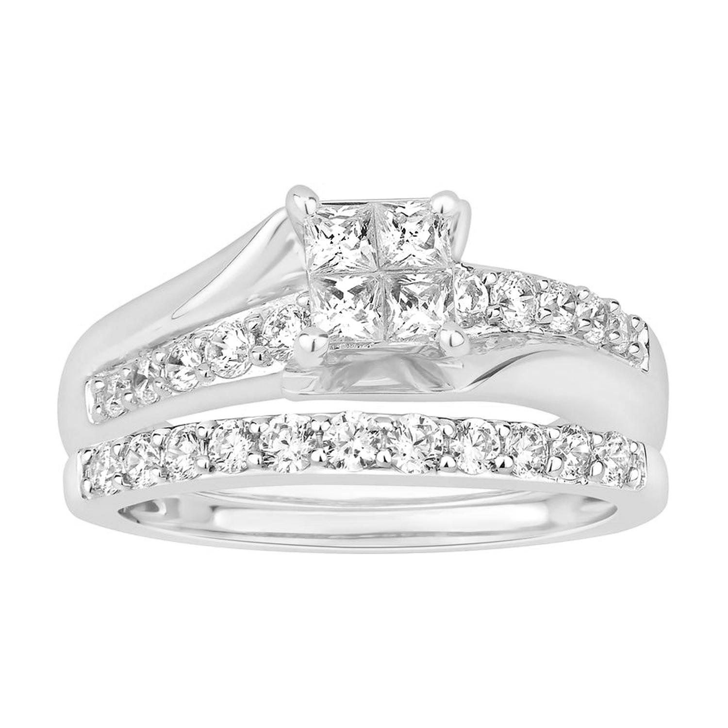 18155713_77777W-A-4937850.jpg LADIES BRIDAL SET 1.00CT ROUND/PRINCESS DIAMOND 14K WHITE GOLD - Image 1
