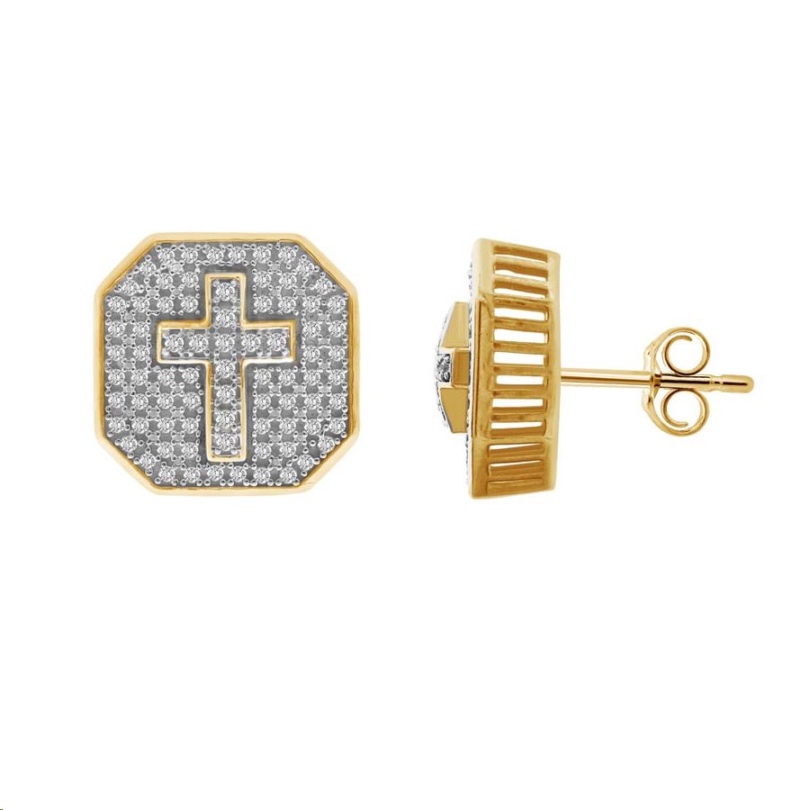 18155791_228494Y-4939408.jpg MEN'S EARRINGS 0.50CT ROUND DIAMOND 10K YELLOW GOLD - Image 1