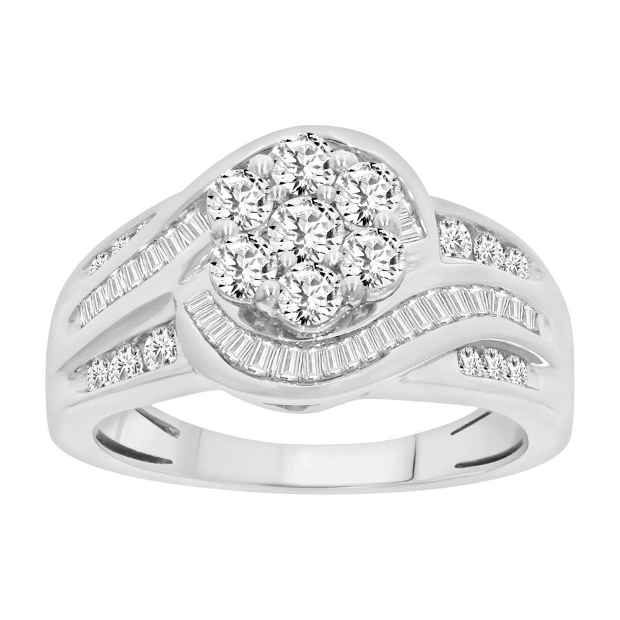 18241457_233611W-32551.jpg LADIES RING 1.00CT ROUND/BAGUETTE DIAMOND 10K WHITE GOLD - Image 1