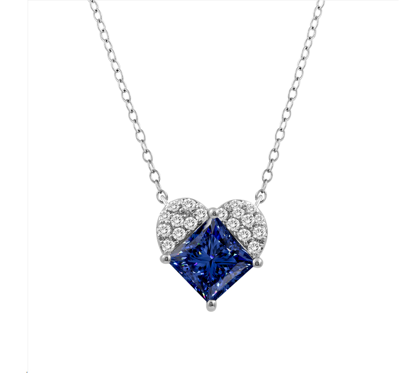 18299943_317872W-NT-A-53420.jpg LADIES PENDANT WITH CHAIN 1.50CT ROUND/PRINCESS/BLUE SAPHIRE DIAMOND 14K WHITE GOLD (CENTER STONE PRINCESS BLUE SAPHIRE-1.35CT) - Image 1