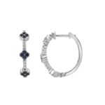 18K WHITE GOLD 1/4CT ROUND DIAMOND LADIES HOOP EARRINGS(COLOR STONE SAPPHIRE DIAMOND 1/10CT)