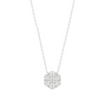 14K WHITE GOLD 1/3CT ROUND DIAMOND LADIES FLOWER PENDANT WITH CHAIN