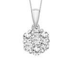 14K WHITE GOLD 1/4CT ROUND DIAMOND LADIES FLOWER PENDANT WITH CHAIN