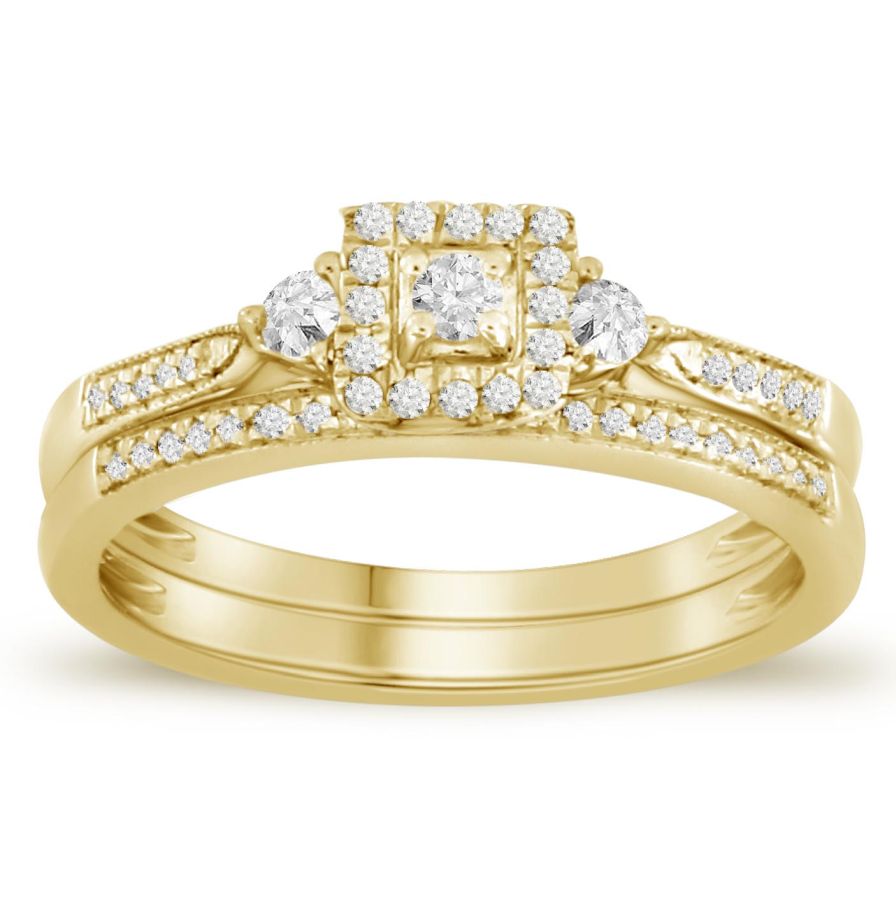 18311223_74665Y-32301.jpg LADIES RING 0.25CT ROUND/PRINCESS DIAMOND 10K YELLOW GOLD - Image 1