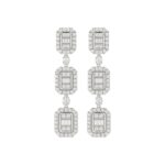 18K WHITE GOLD 1CT ROUND/BAGUETTE DIAMOND LADIES EARRINGS