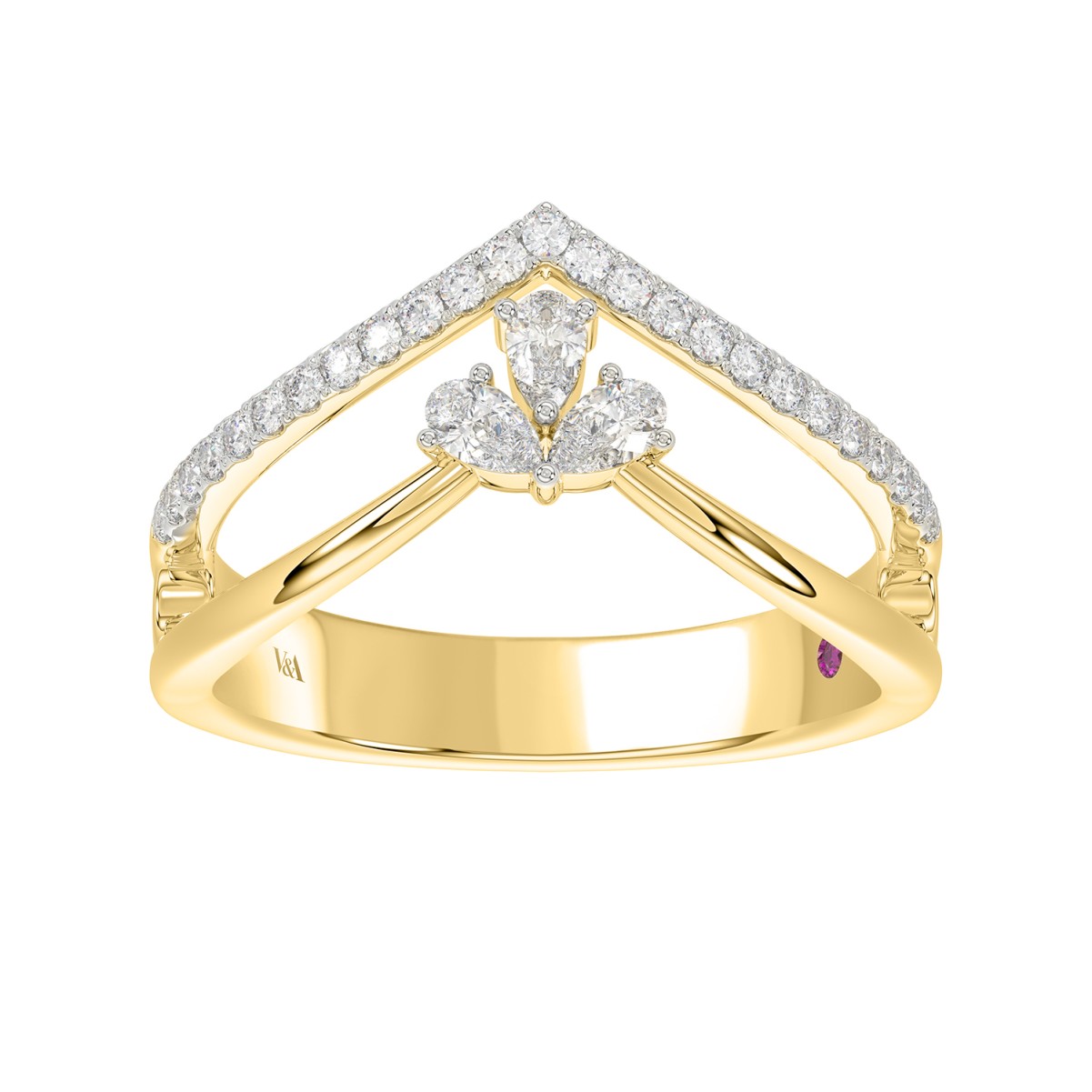 18312688_VA25644Y-1201x1201.jpg 18K YELLOW GOLD 1/2CT ROUND/PEAR DIAMOND LADIES RING - Image 1