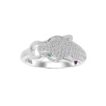 14K WHITE GOLD 3/4CT ROUND/BLACK DIAMOND LADIES RING(COLOR STONE ROUND GREEN EMERALD DIAMOND 0.02CT)
