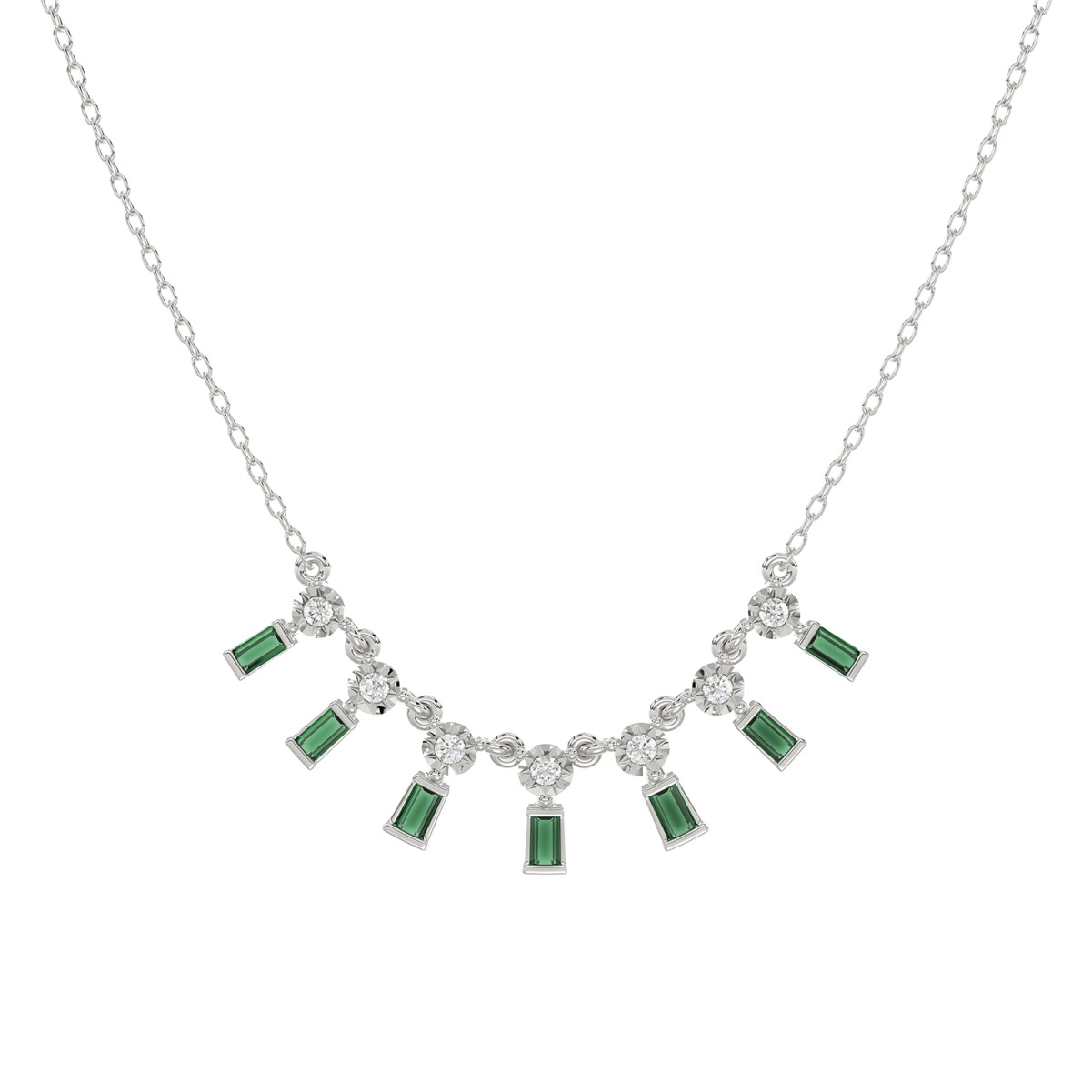 18313299_VA23538W-14K-1201x1201.jpg 14K WHITE GOLD 3/8CT ROUND/BAGUETTE/PINK SAPPHIRE DIAMOND LADIES NECKLACE (EMERALD DIAMOND 1/3CT) - Image 1