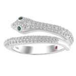 14K WHITE GOLD 5/8CT ROUND/EMERALD DIAMOND LADIES RING( COLOR STONE ROUND GREEN EMERALD DIAMOND 0.02CT/2 STONE)
