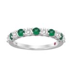 14K WHITE GOLD 7/8CT ROUND DIAMOND LADIES BAND(COLOR STONE ROUND GREEN EMERALD DIAMOND 3/8CT)