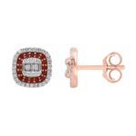 18K ROSE GOLD 7/8CT ROUND/BAGUETTE DIAMOND LADIES EARRINGS(COLOR STONE ROUND RUBY DIAMOND 1/2CT)