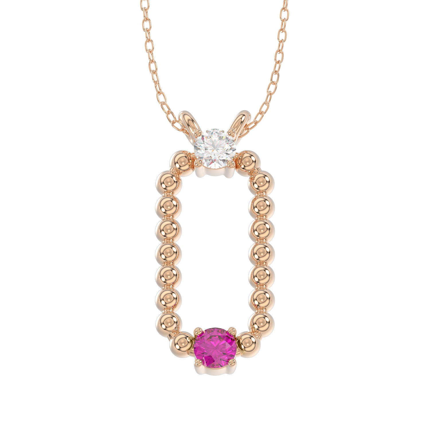 18313795_317821R-NT-A-53368.jpg LADIES PENDANT WITH CHAIN 0.15CT ROUND/RUBY DIAMOND 14K ROSE GOLD (CENTER STONE ROUND/RUBY-0.10CT) - Image 1