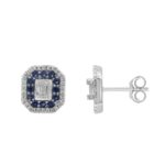18K WHITE GOLD 3/4CT ROUND/BAGUETTE DIAMOND LADIES EARRINGS(COLOR STONE BAGUETTE SAPPHIRE DIAMOND 1/3CT)