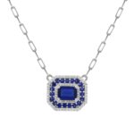 18K WHITE GOLD 3/4CT ROUND/EMERALD DIAMOND LADIES NECKLACE(COLOR STONE SHAPE EMERALD SAPPHIRE DIAMOND 1/2CT)