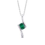 18K WHITE GOLD 3/4CT ROUND/EMERALD DIAMOND LADIES PENDANT WITH CHAIN(COLOR STONE EMERALD DIAMOND 5/8CT)