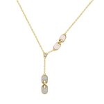 18K YELLOW GOLD 1/6CT ROUND DIAMOND LADIES NECKLACE (SOFT WHITE ENAMEL)
