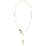 18K YELLOW GOLD 1/6CT ROUND DIAMOND MALACHITE LADIES NECKLACE - Image 3