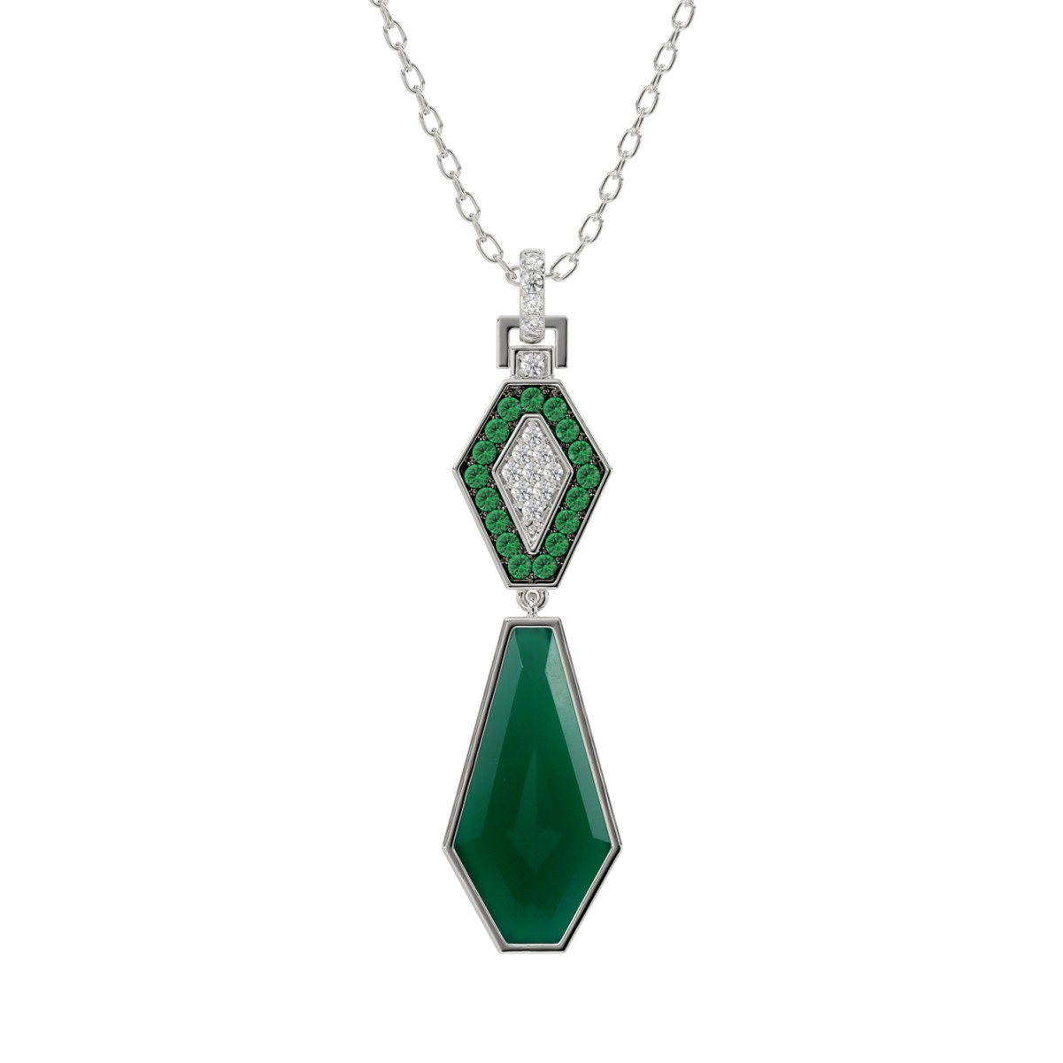 18314579_VA19431W-1201x1201.jpg 18K WHITE GOLD 7 1/3CT ROUND/OCTAGON ONYX DIAMOND LADIES PENDANT WITH CHAIN - Image 1