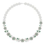 18K WHITE GOLD 6 1/3CT ROUND/EMERALD/PEAR/MARQUISE DIAMOND LADIES NECKLACE(COLOR STONE GREEN EMERALD ROUND DIAMOND 3/8CT / PEAR DIAMOND 1/2CT / MARQUI