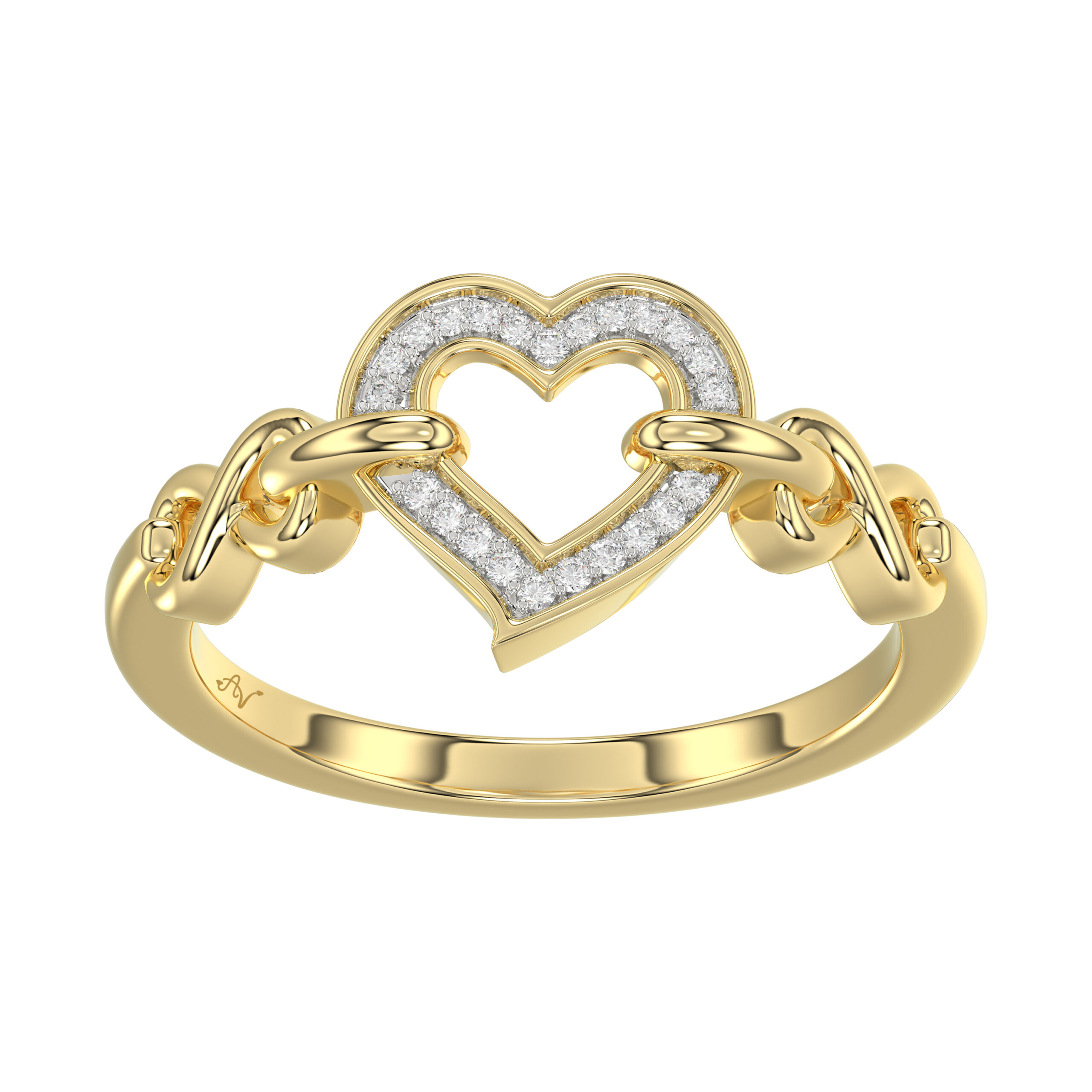 18315493_344258Y.jpg Elegant 10K Yellow Gold 0.05Ct Ladies Ring With Heart Shape Design And Sparkling Round Diamonds. A Charming And Meaningful Gift Jewelry Piece For Her. - Image 1