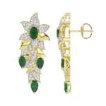 18K YELLOW GOLD 3 5/8CT ROUND/OVAL/PEAR DIAMOND LADIES EARRINGS(COLOR STONE GREEN EMERALD OVAL 1CT/PEAR DIAMOND 1 1/2CT) - Image 2
