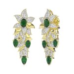 18K YELLOW GOLD 3 5/8CT ROUND/OVAL/PEAR DIAMOND LADIES EARRINGS(COLOR STONE GREEN EMERALD OVAL 1CT/PEAR DIAMOND 1 1/2CT) - Image 3