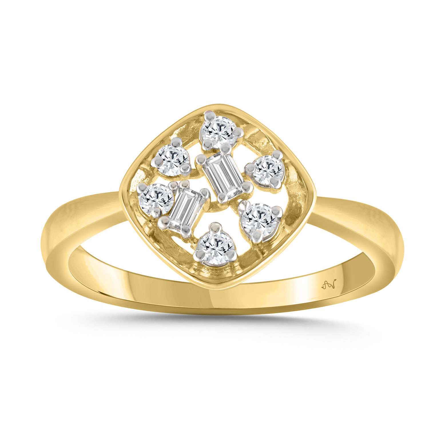 18316304_351510Y-4961051.jpg LADIES RING 0.20CT ROUND/BAGUETTE DIAMOND 10K YELLOW GOLD - Image 1
