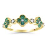 10K YELLOW GOLD 5/8CT ROUND/ROUND GREEN EMERALD DIAMOND LADIES RING