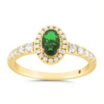 10K YELLOW GOLD 7/8CT ROUND DIAMOND LADIES RING (OVAL GREEN EMERALD DIAMOND 5/8CT)