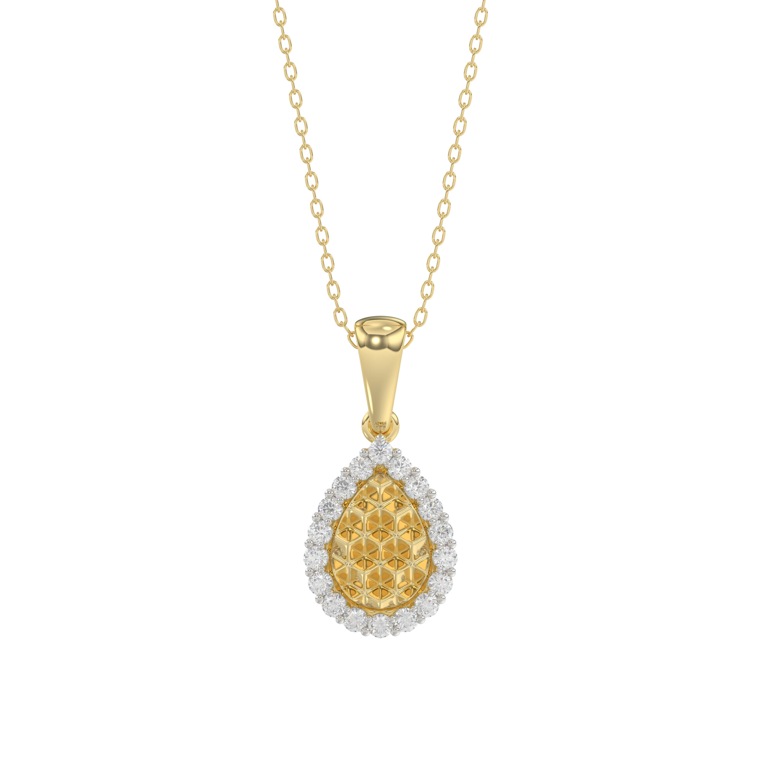 18316648_351797Y.jpg Elegant 10K Yellow Gold Ladies Teardrop Nugget Pendant Featuring A Cluster Of 0.20 Ct Round Diamonds. Includes Chain - Image 1