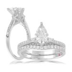 14K WHITE GOLD 1/2CT ROUND/BAGUETTE DIAMOND LADIES SEMI MOUNT BRIDAL SET(CENTER STONE MOUNT PEAR DIAMOND 1CT)