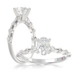 14K WHITE GOLD 1/4CT ROUND DIAMOND LADIES SEMI MOUNT RING (CENTER STONE OVAL DIAMOND 1CT)