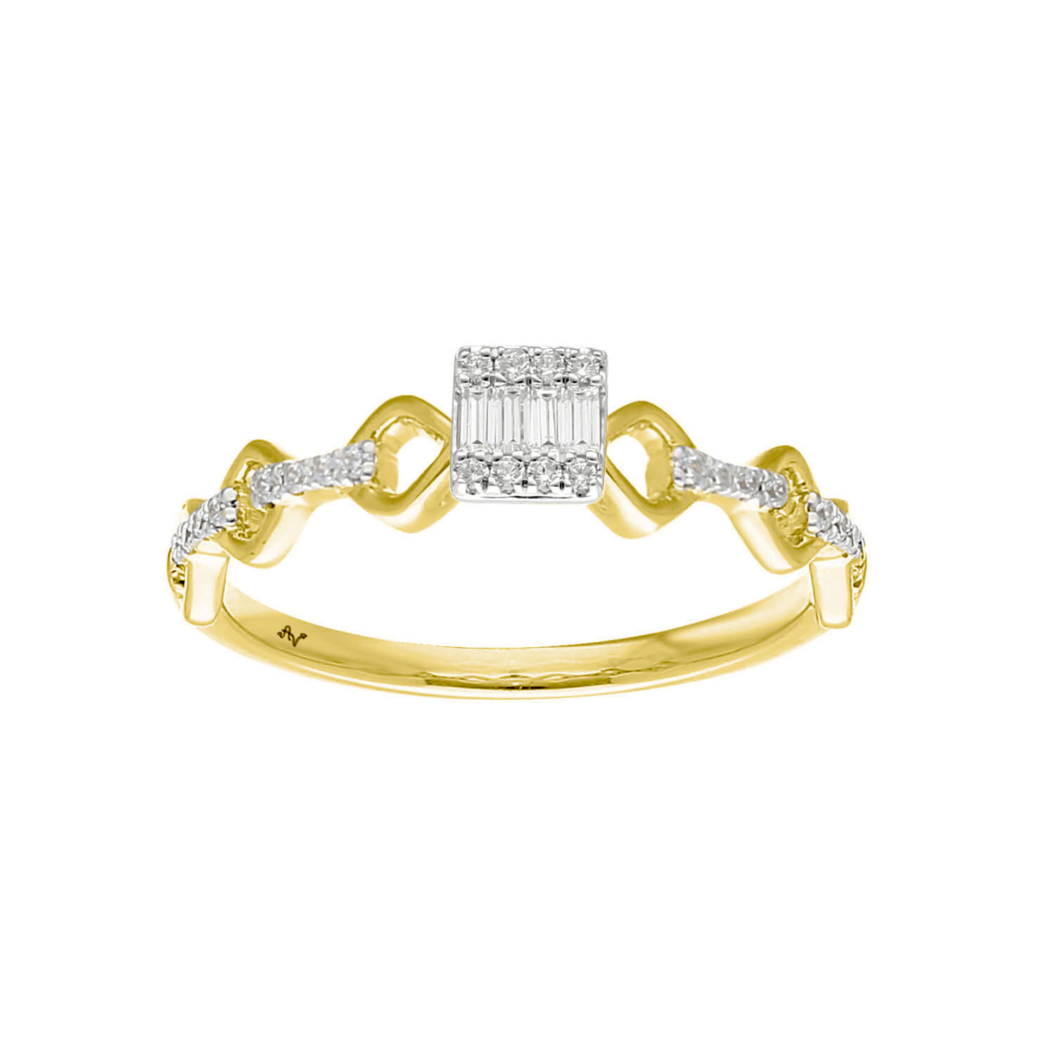 18317237_329087Y-10K-5026260.jpg Elegant 0.15Ct Baguette & Round Diamond Promise Ring Twisted 10K Yellow Gold For Woman - Image 1