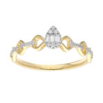 Ladies 0.15Ct Diamond Teardrop Halo Promise Ring � Baguette & Round Cut Diamonds In 10K Yellow Gold