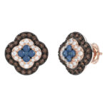 14K Rose Gold 1.00Ct Fancy Color Diamond Earrings Round Blue And Dark Brown Diamond Ladies Jewelry - Image 3