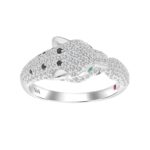 14K WHITE GOLD 1CT ROUND/BLACK DIAMOND LADIES RING(COLOR STONE ROUND GREEN EMERALD DIAMOND 0.05CT)
