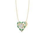 LADIES PENDANT 0.35CT ROUND/GREEN EMERALD BAGUETTE DIAMOND 14K YELLOW GOLD - Image 3