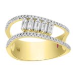 14K YELLOW GOLD 1/2CT ROUND/BAGUETTE DIAMOND LADIES FASHION RING
