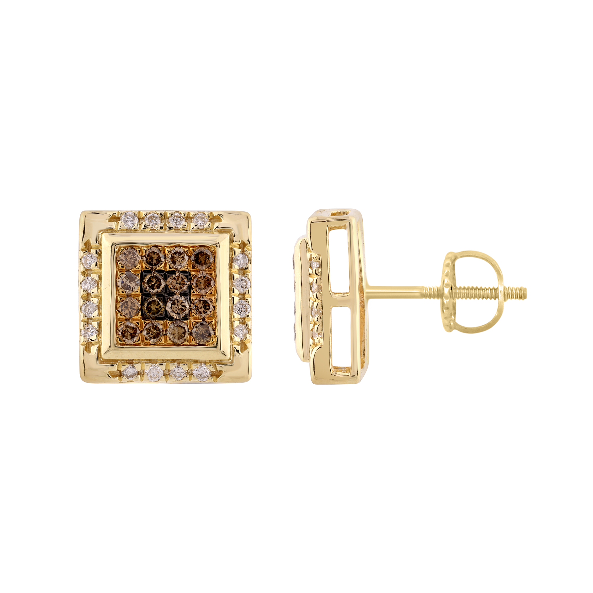 18317797_355766Y-5056693.jpg Dark Brown & Round Diamond Earrings 0.50CT 10K Yellow Gold Ladies Fashion Earrings - Image 1