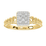 Ladies Halo Engagement Ring 0.20Ct Round & Baguette Diamond 10K Yellow Gold � Elegant Wedding Or Promise Jewelry